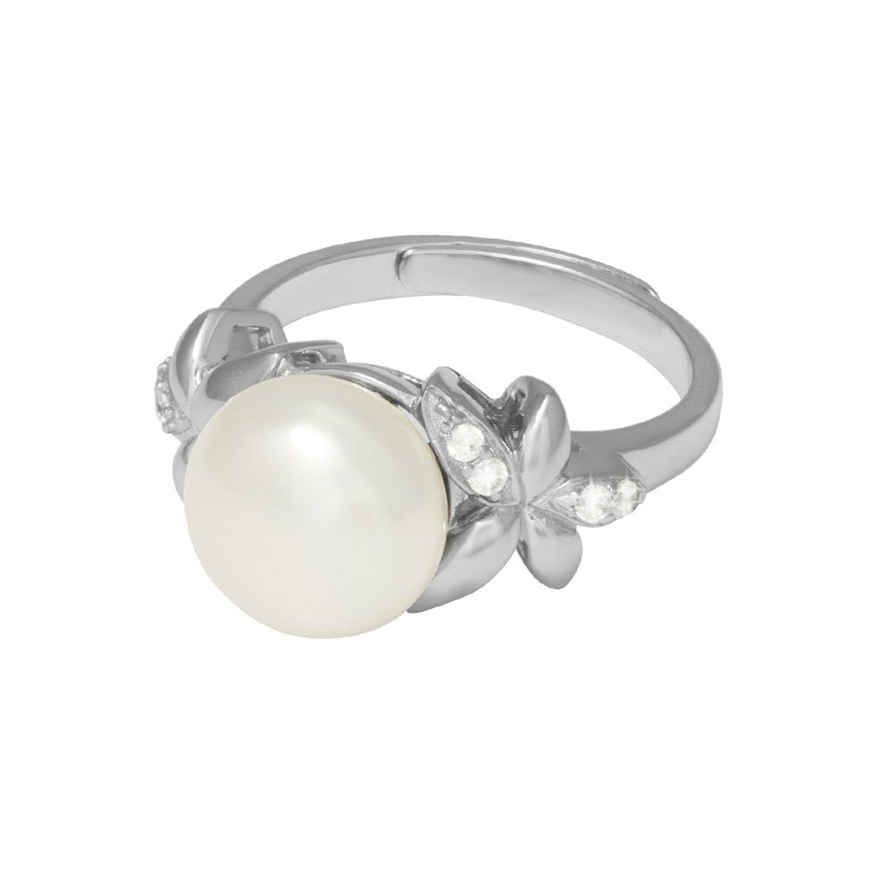 Bella Perlina CZ and Freshwater Pearl Sterling Silver Adjustable Ring