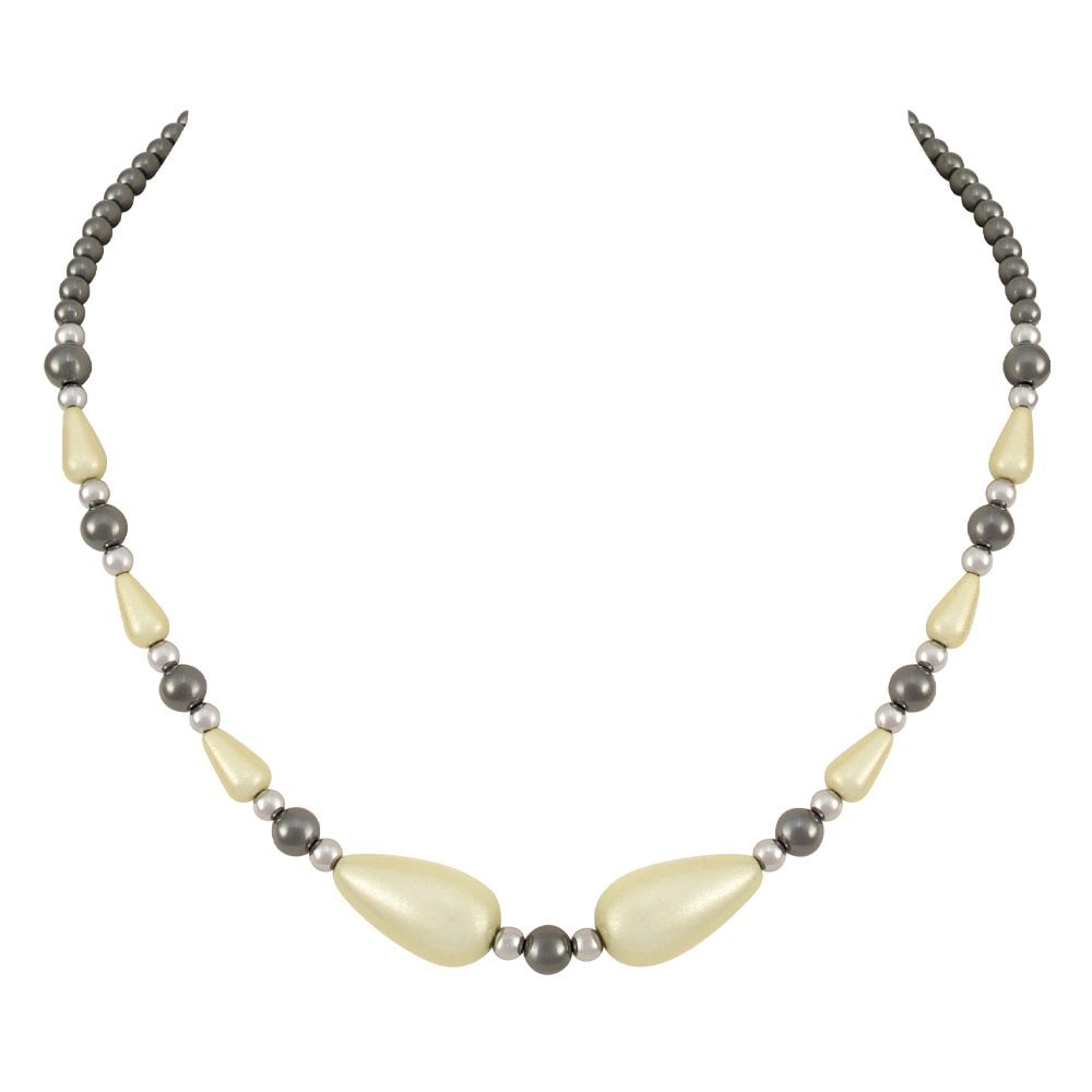 Eureka Cream Lucite and Hematite Beaded Necklace