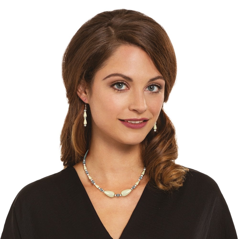 Eureka Cream Lucite and Hematite Beaded Necklace