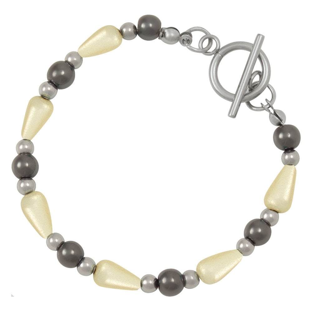 Eureka Cream Lucite and Hematite Beaded Bracelet