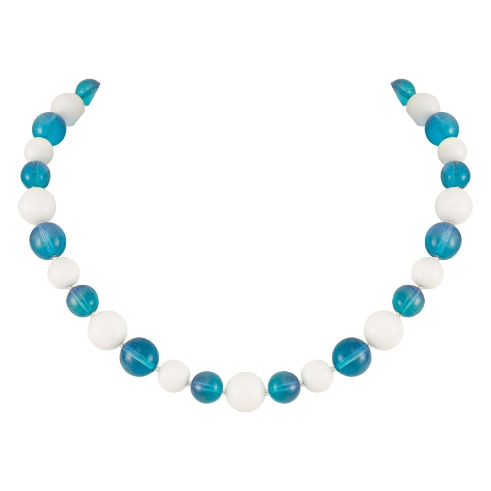 Jamboree Aquamarine and White Czech Glass Beaded Necklace