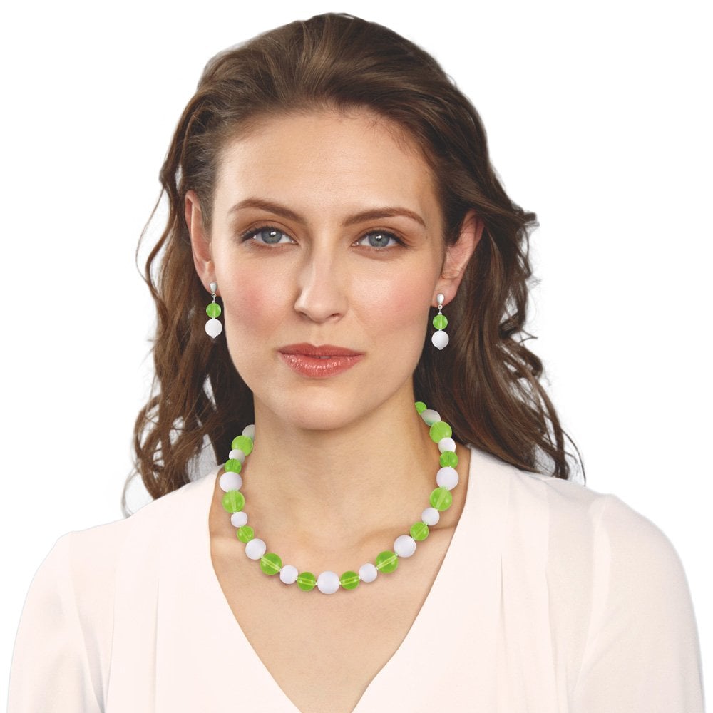 Jamboree Peridot and White Czech Glass Beaded Necklace