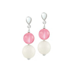 Jamboree Rose Pink and White Czech Glass Drop Clip On Earrings
