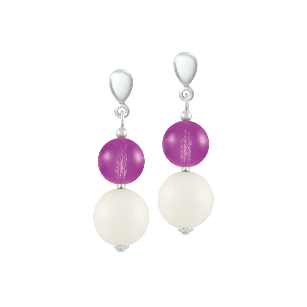 Jamboree Purple and White Czech Glass Drop Clip On Earrings