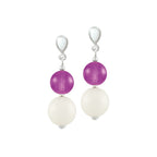 Jamboree Purple and White Czech Glass Drop Clip On Earrings