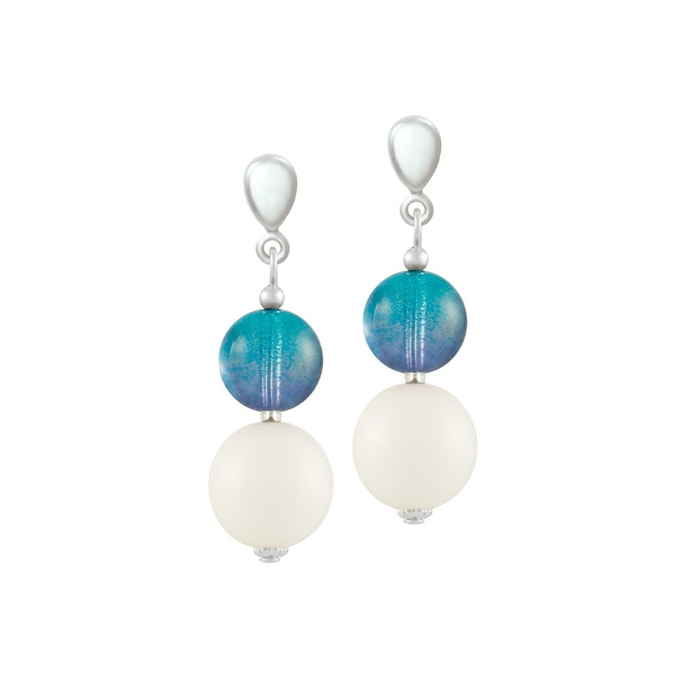 Jamboree Aquamarine and White Czech Glass Drop Clip On Earrings