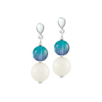 Jamboree Aquamarine and White Czech Glass Drop Clip On Earrings