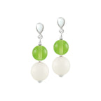 Jamboree Peridot and White Czech Glass Drop Clip On Earrings