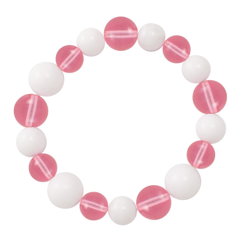 Jamboree Rose Pink and White Czech Glass Beaded Stretch Bracelet