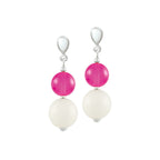 Jamboree Fuchsia Pink and White Czech Glass Drop Screw Back Clip On Earrings