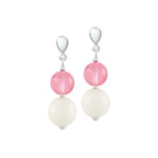 Jamboree Rose Pink and White Czech Glass Drop Screw Back Clip On Earrings