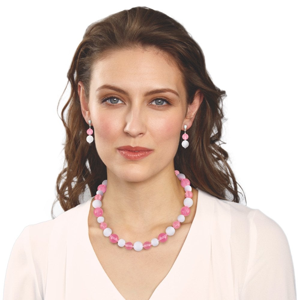 Jamboree Rose Pink and White Czech Glass Drop Screw Back Clip On Earrings
