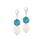 Jamboree Aquamarine and White Czech Glass Drop Screw Back Clip On Earrings