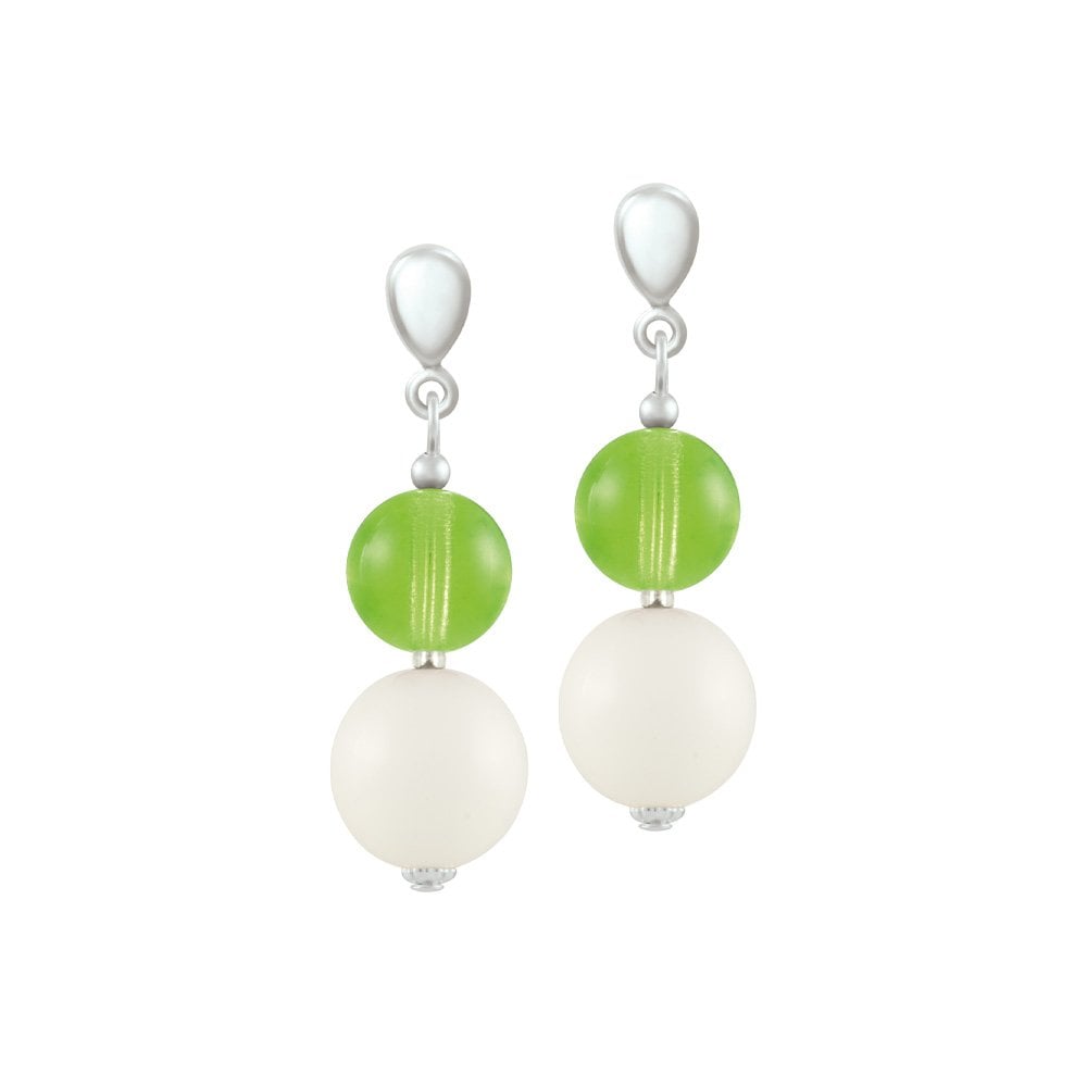 Jamboree Peridot and White Czech Glass Drop Screw Back Clip On Earrings