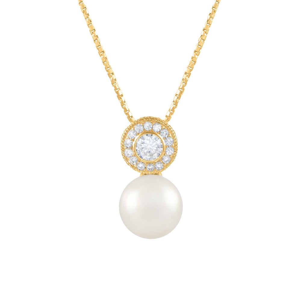 Sonata AAA+ Freshwater Pearl and Cubic Zirconia Gold Vermeil Pendant