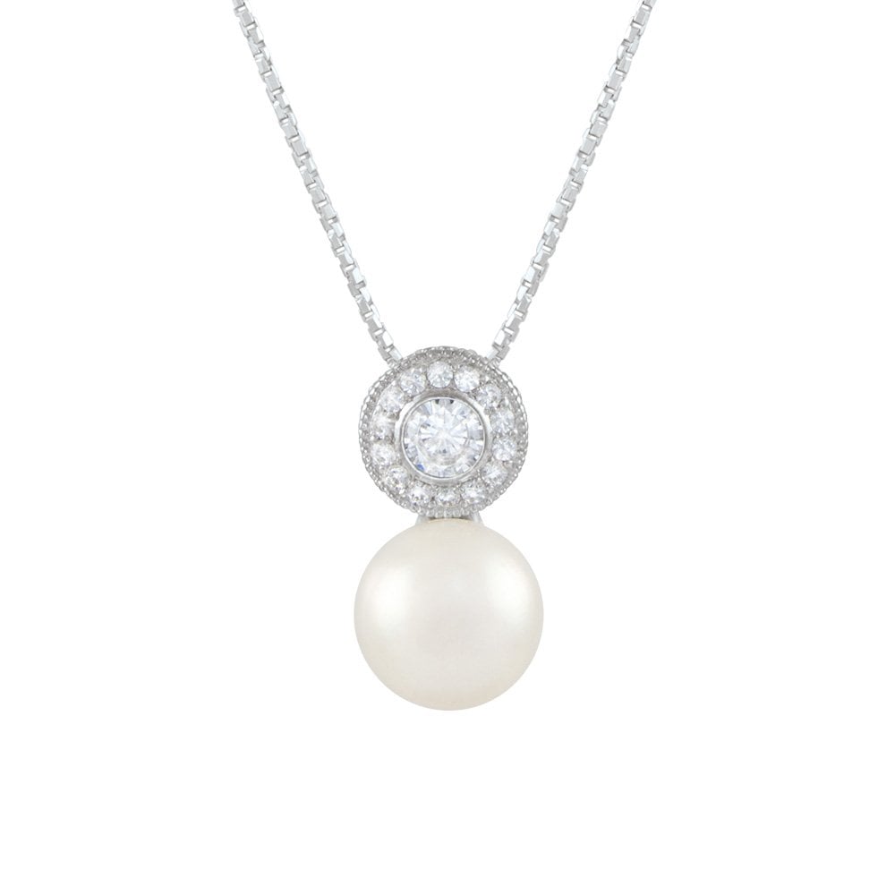 Sonata AAA+ Freshwater Pearl and Cubic Zirconia Sterling Silver Pendant