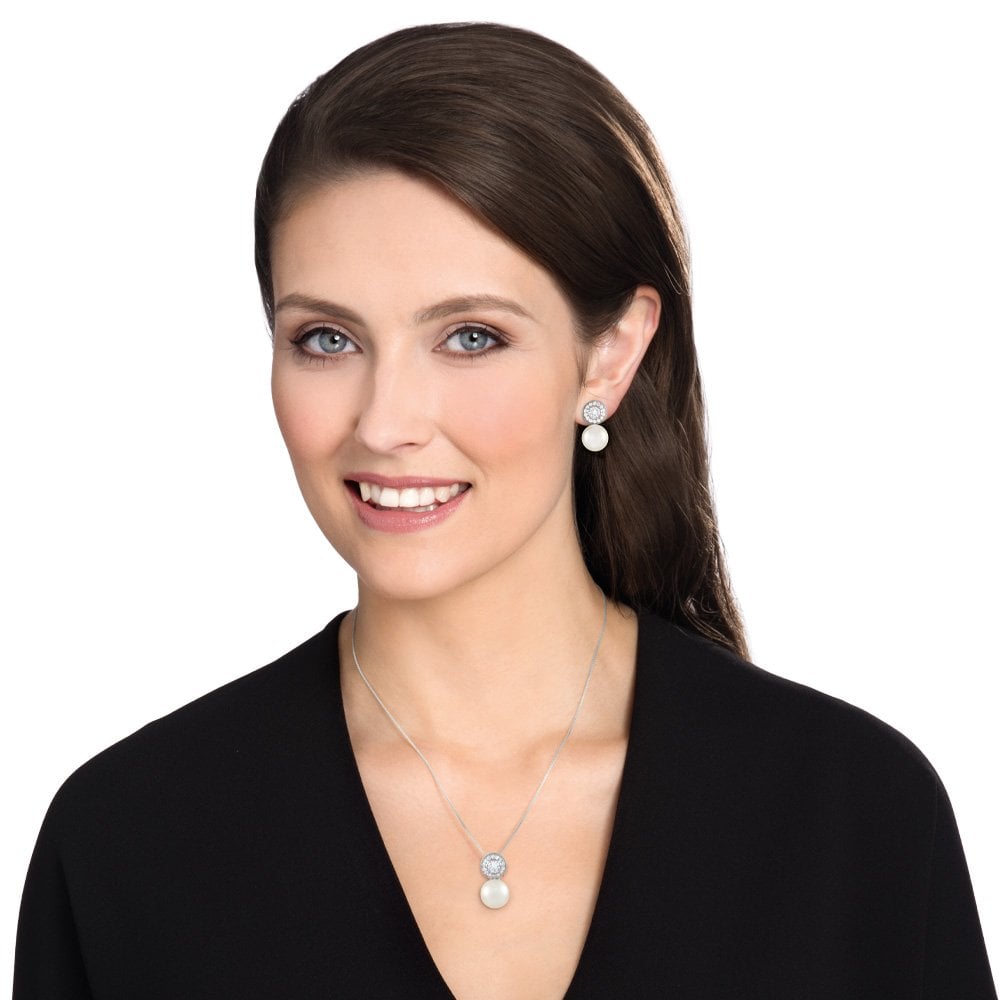 Sonata AAA+ Freshwater Pearl and Cubic Zirconia Sterling Silver Pendant