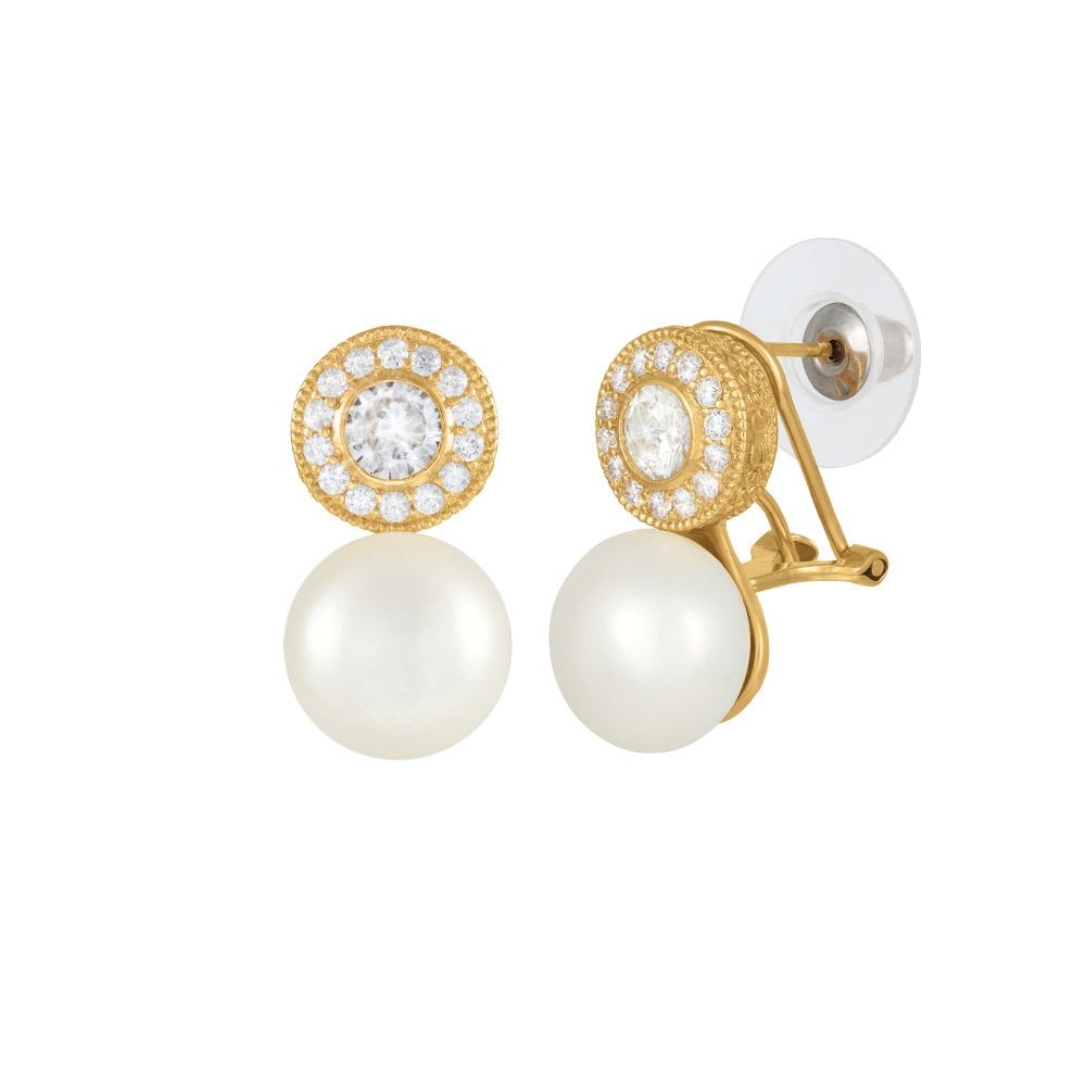 Sonata AAA+ Freshwater Pearl and Cubic Zirconia Gold Vermeil Stud Earrings