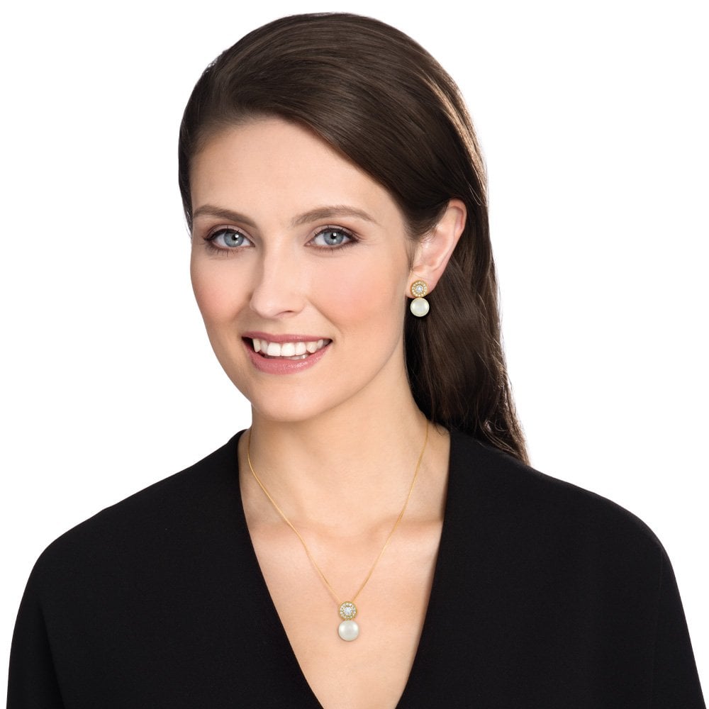 Sonata AAA+ Freshwater Pearl and Cubic Zirconia Gold Vermeil Stud Earrings