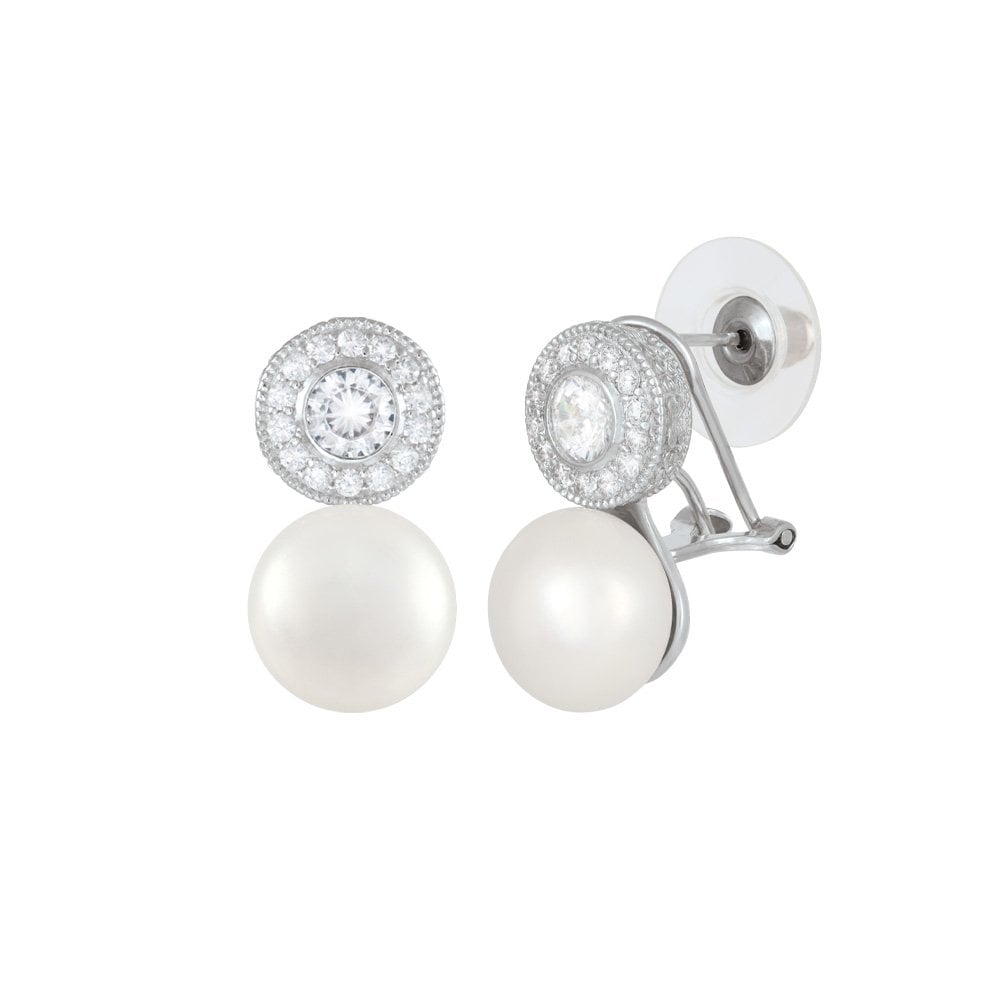 Sonata AAA+ Freshwater Pearl and Cubic Zirconia Sterling Silver Stud Earrings