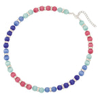 Pastiche Blue and Pink Cats Eye Beaded Silver Tone Beaded Necklace