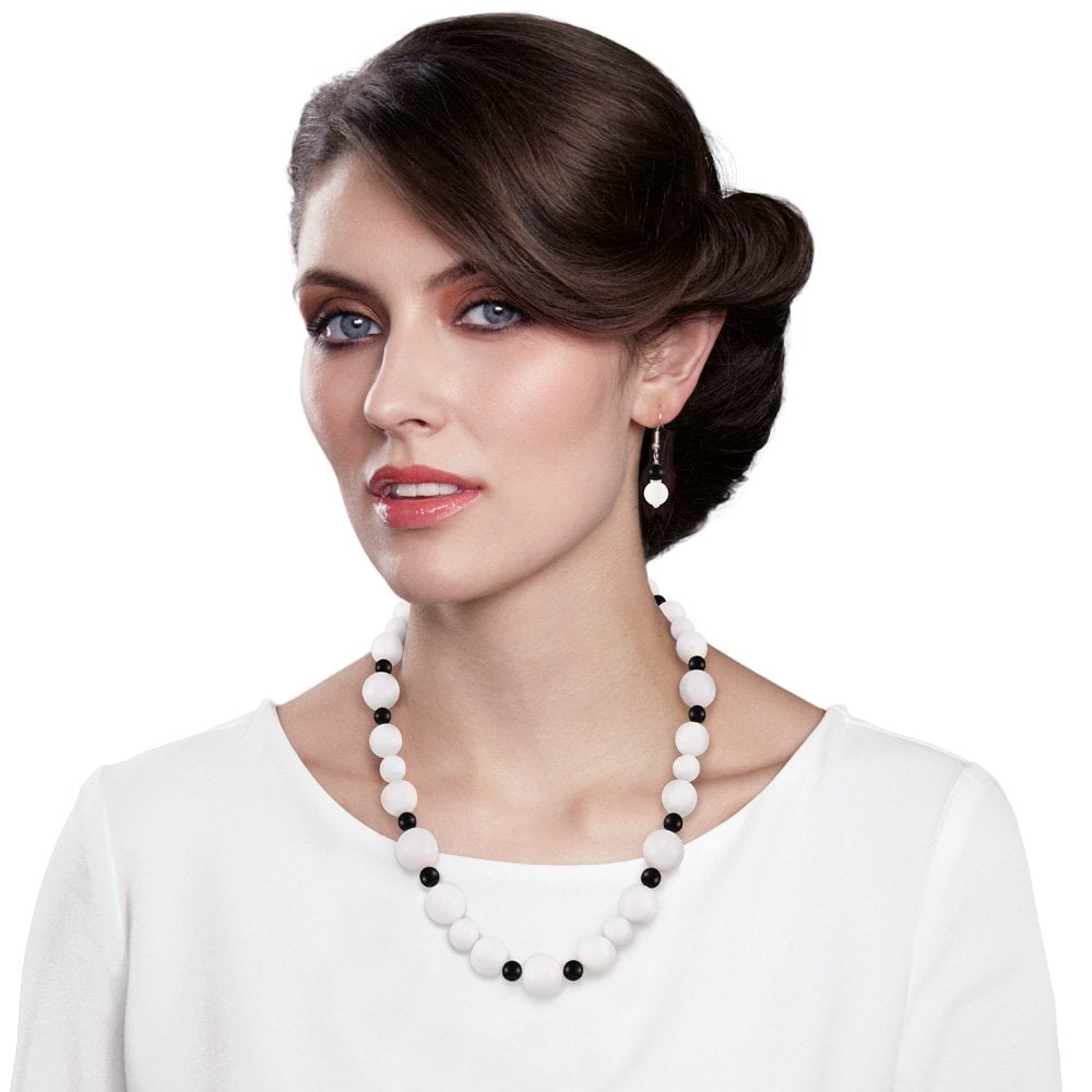 Cosmopolitan Jet Glass Pearl and Mountain Jade Beaded Statement Necklace