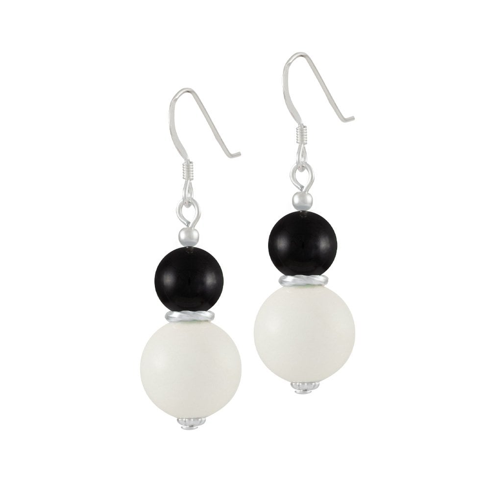 Cosmopolitan Black Glass Pearl and Mountain Jade Drop Pierced Earrings