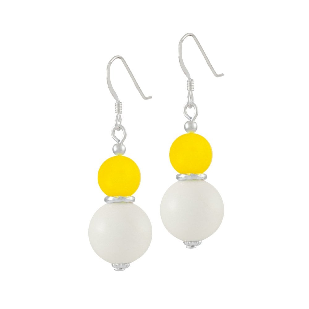 Cosmopolitan Yellow Glass Pearl and Mountain Jade Drop Pierced Earrings