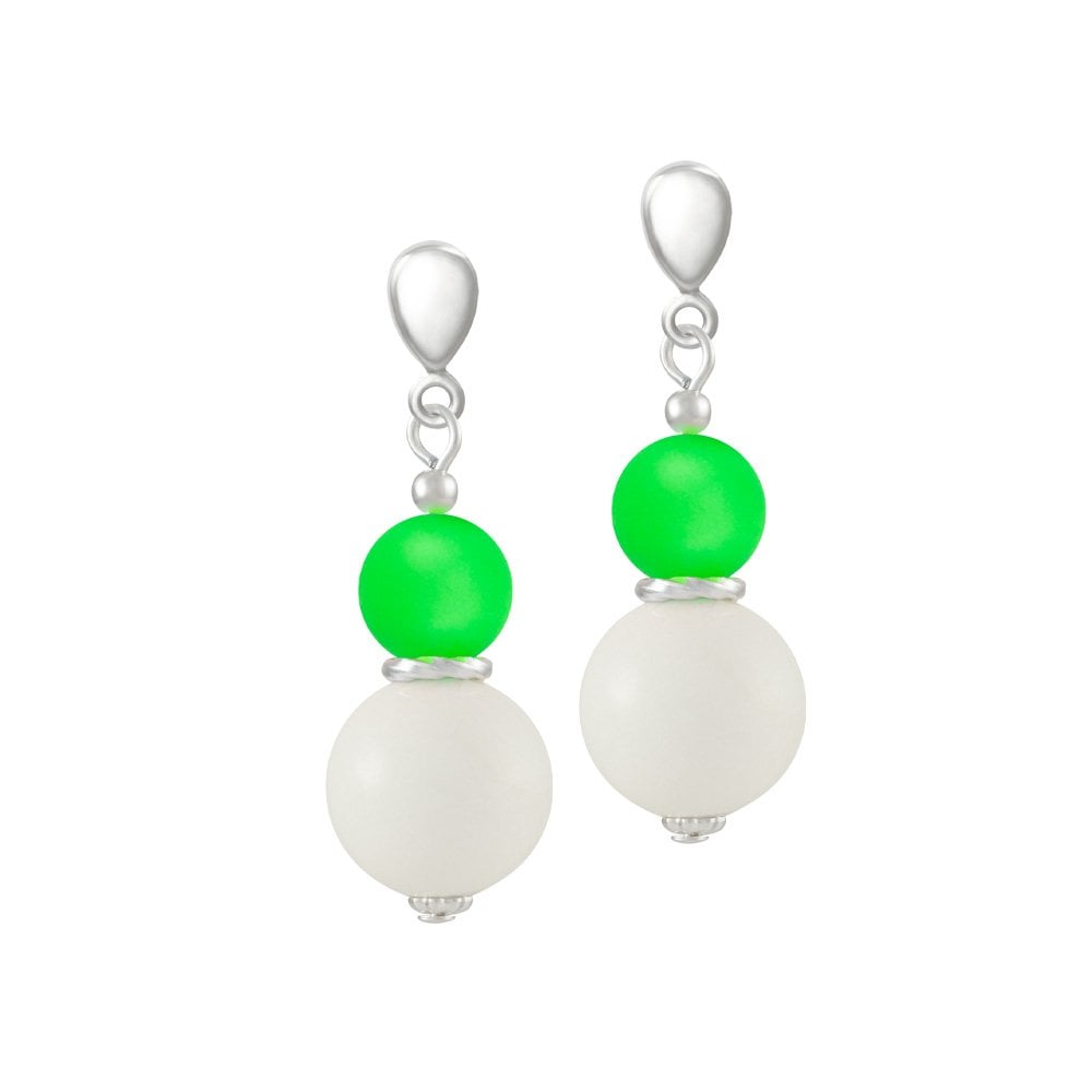 Cosmopolitan Green Glass Pearl and Mountain Jade Drop Clip On Earrings