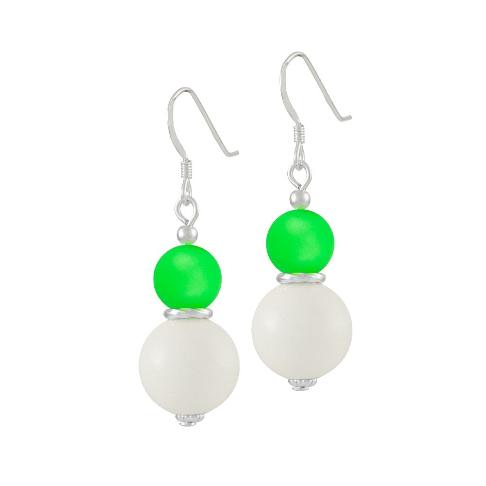 Cosmopolitan Green Glass Pearl and Mountain Jade Drop Pierced Earrings