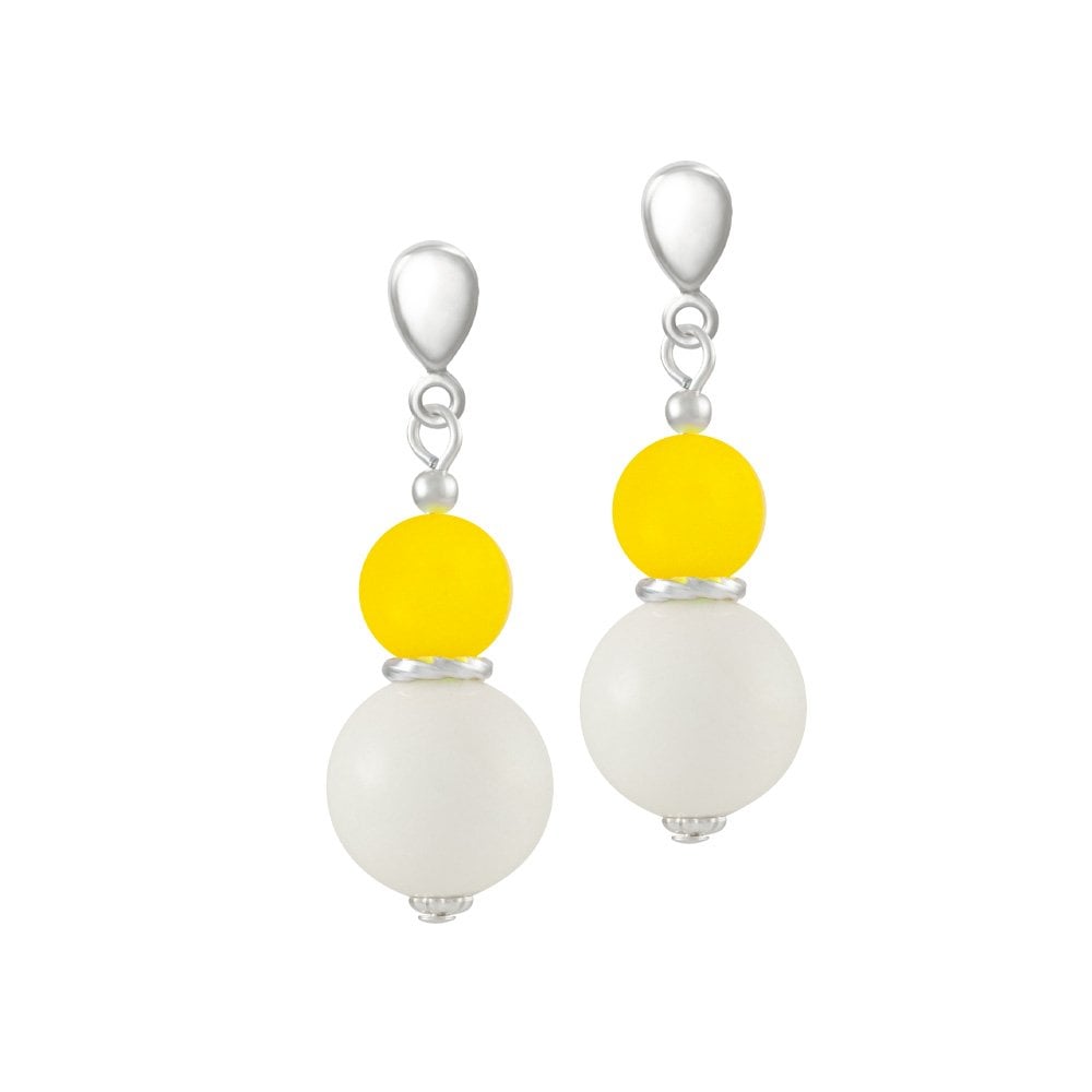 Cosmopolitan Yellow Glass and Mtn Jade Drop Screw Back Clip On Earrings