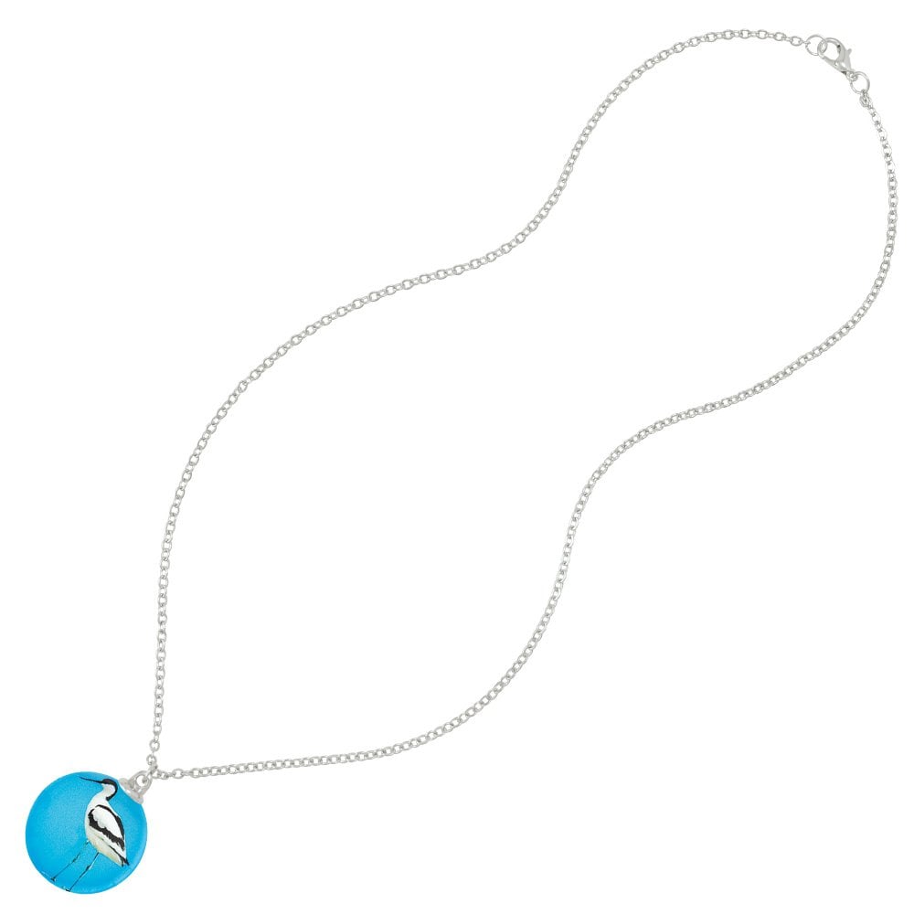 Feathered Friends Avocet Double Sided Glass Silver Tone Bird Pendant