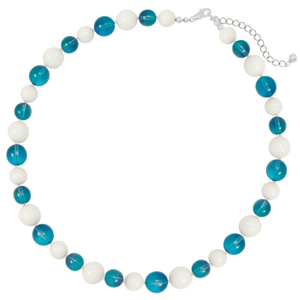 Jamboree Aquamarine and White Czech Glass Beaded Necklace