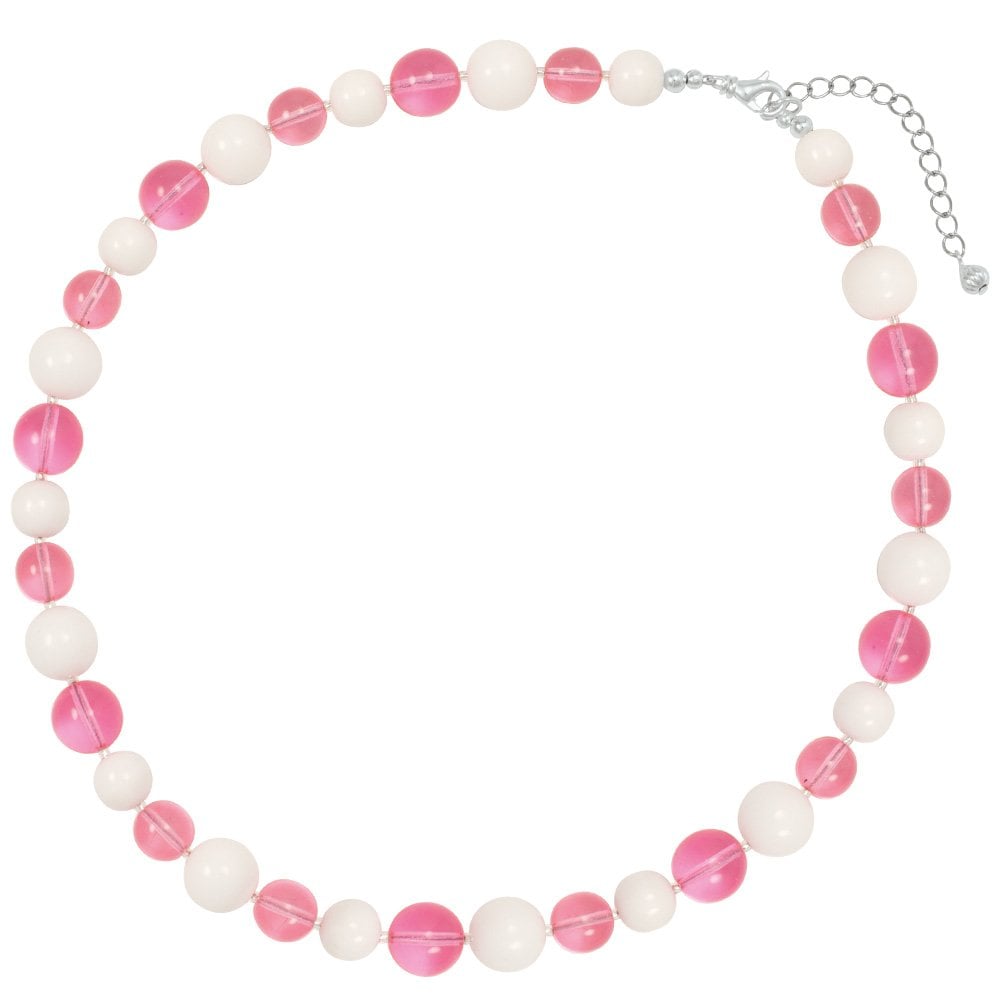 Jamboree Rose Pink and White Czech Glass Beaded Necklace