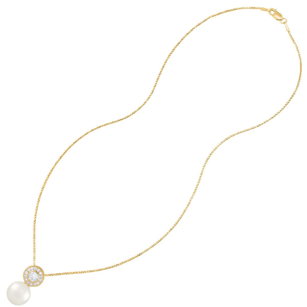 Sonata AAA+ Freshwater Pearl and Cubic Zirconia Gold Vermeil Pendant