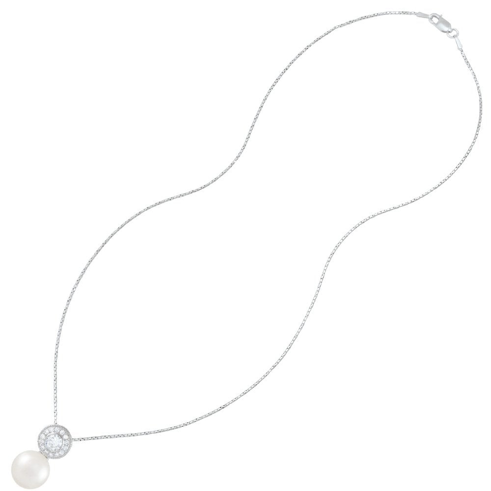 Sonata AAA+ Freshwater Pearl and Cubic Zirconia Sterling Silver Pendant