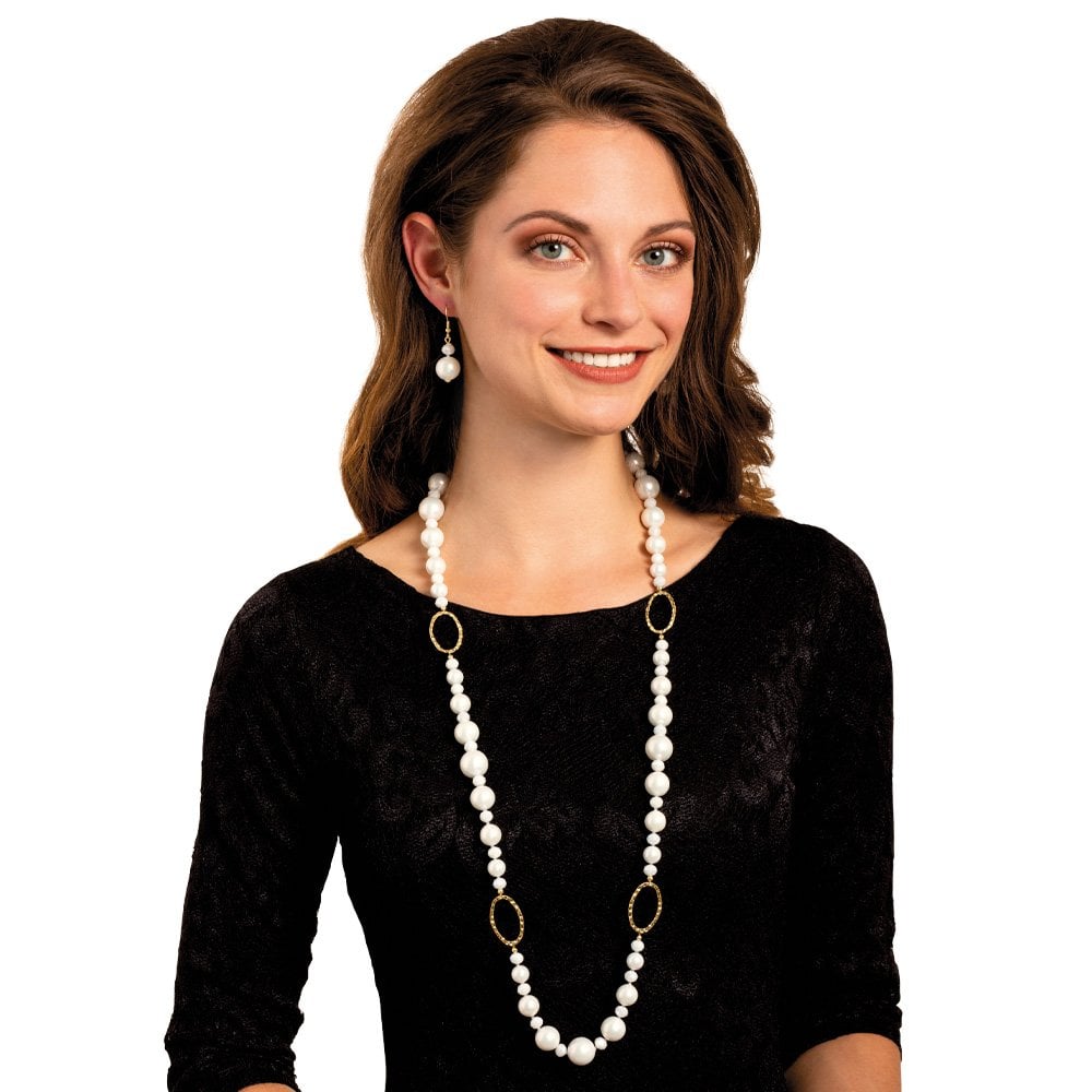 Triumphant Shell Pearl and Crystal Gold Tone Drop Pierced Earrings