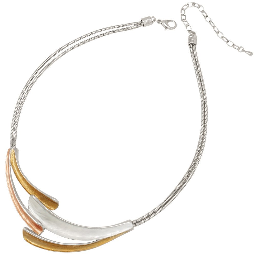 Unity Three Tone Gold Enamel Statement Silver Tone Necklace