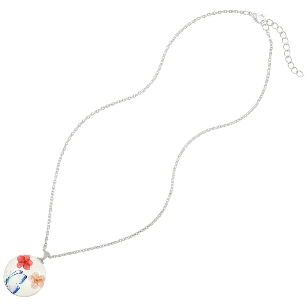 Eden Flower and Butterfly Coral/Blue/Pink Glass Pendant