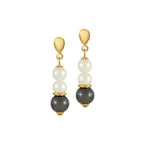 Minstrel Shell Pearl and Hematite Drop Clip On Earrings