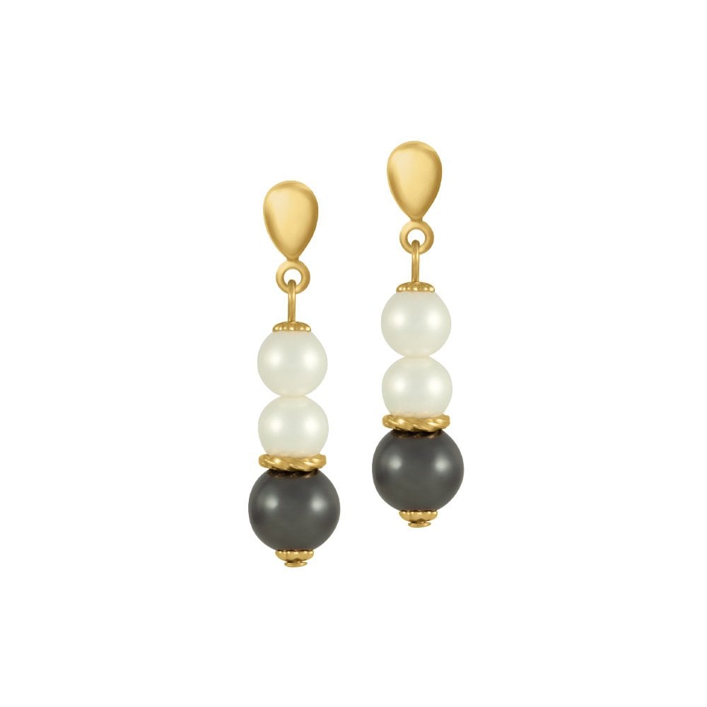 Minstrel Shell Pearl and Hematite Tone Pierced Earrings