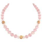 Serene Soft Pink Cats Eye Beaded Silver Tone Statement Necklace