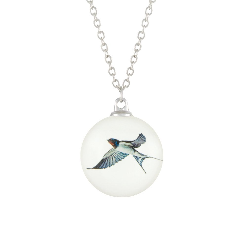 Feathered Friends Swallow Double Sided Glass Silver Tone Bird Pendant