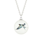 Feathered Friends Swallow Double Sided Glass Silver Tone Bird Pendant
