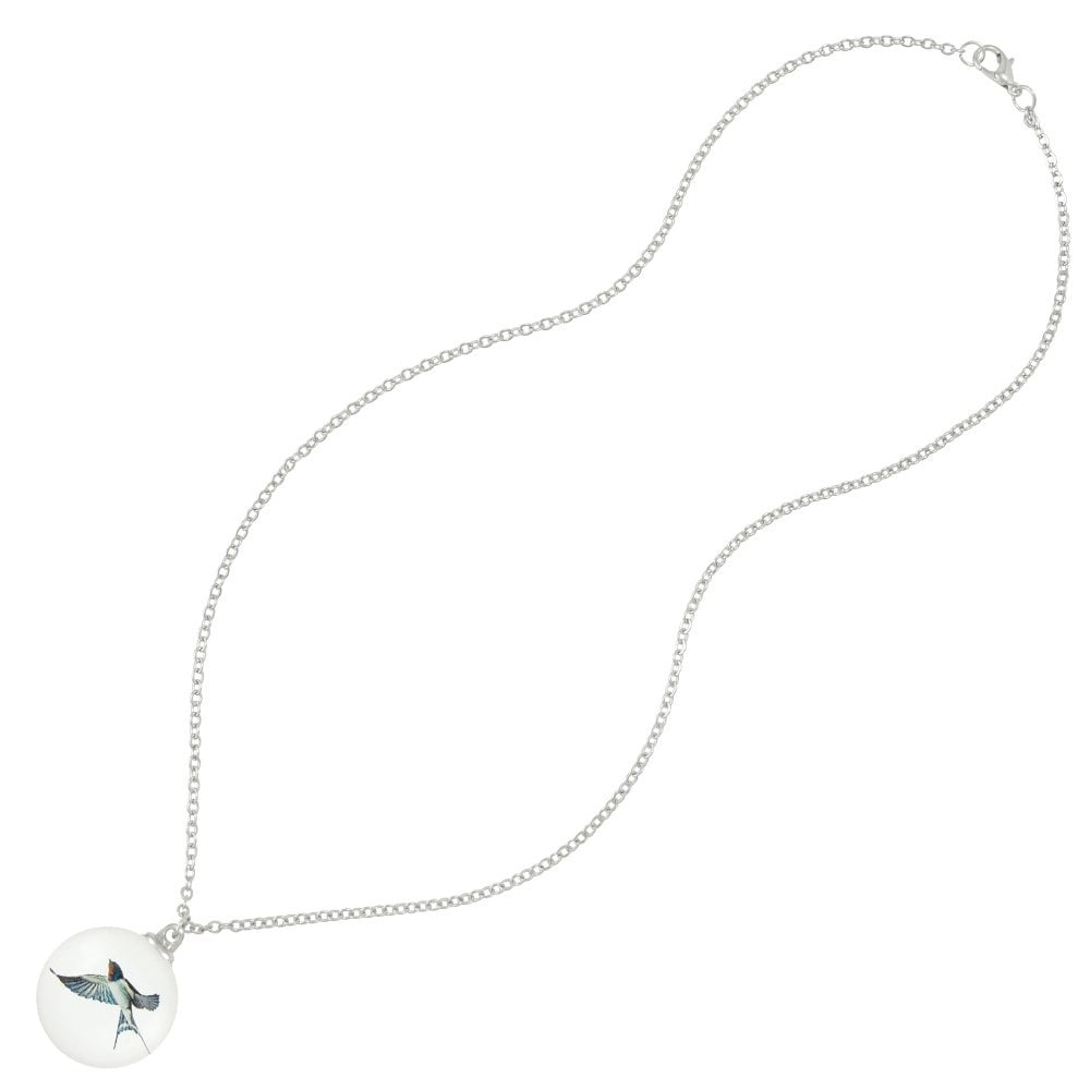 Feathered Friends Swallow Double Sided Glass Silver Tone Bird Pendant