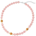 Serene Soft Pink Cats Eye Beaded Silver Tone Statement Necklace