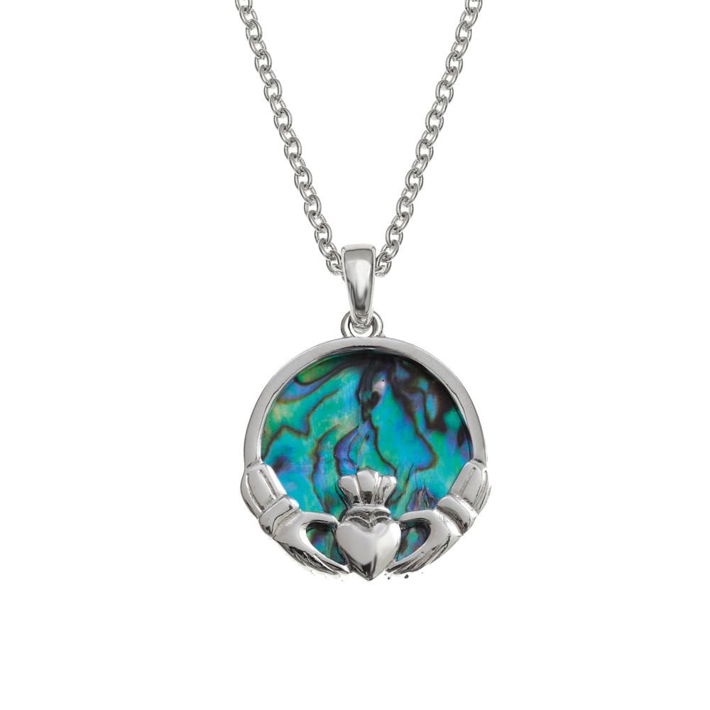 Claddagh Paua Shell Silver Tone Pendant