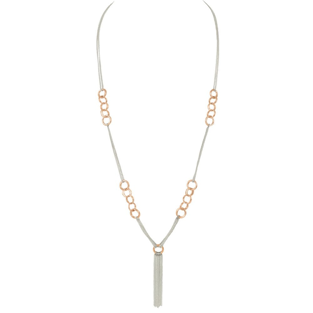 Astound Two Tone Long Statement Tassel Necklace