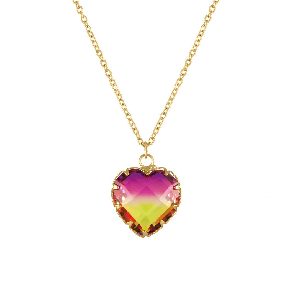Tenderness Pink and Yellow Two Tone Crystal Heart Pendant