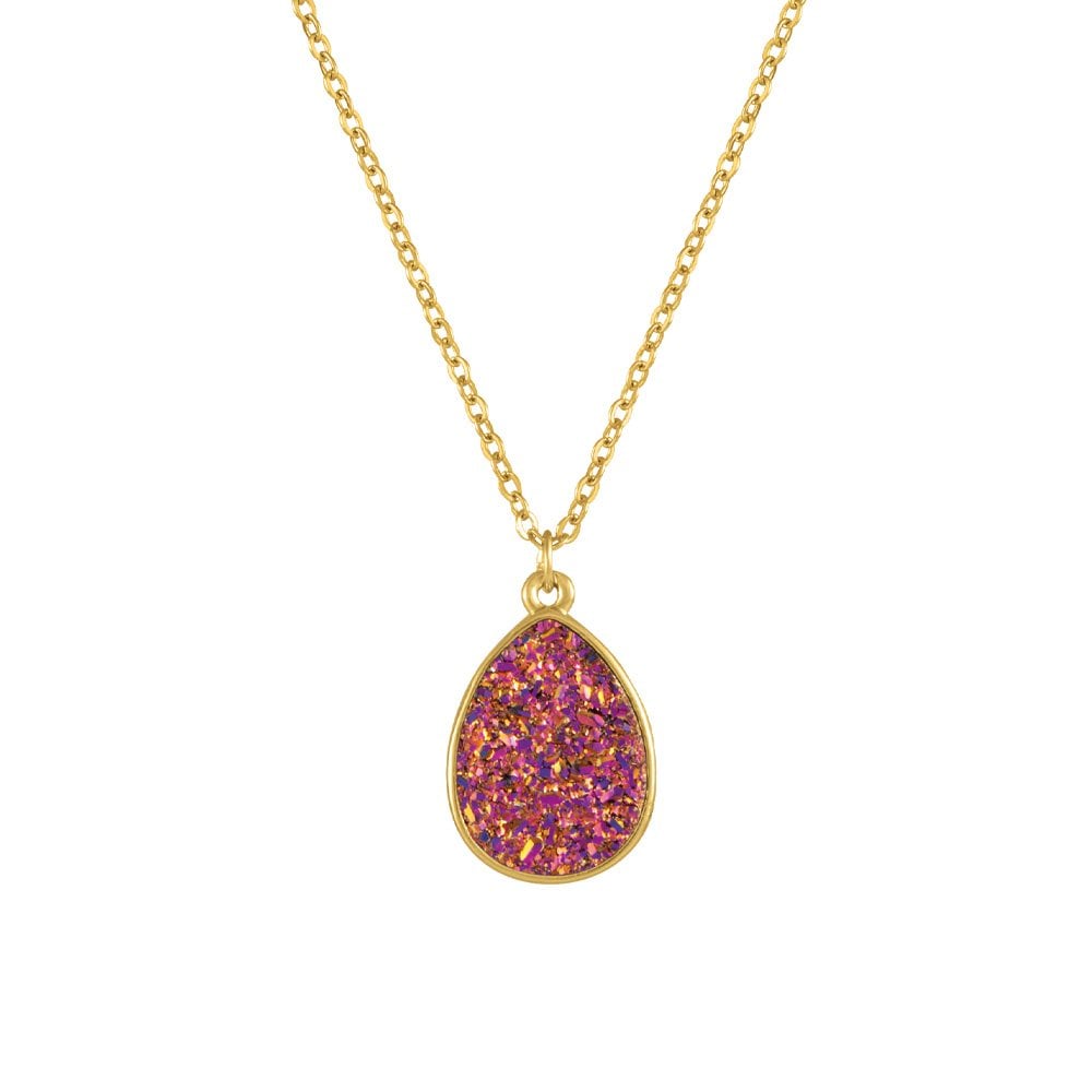 Desirable Pink Druzy Effect Gold Tone Pendant